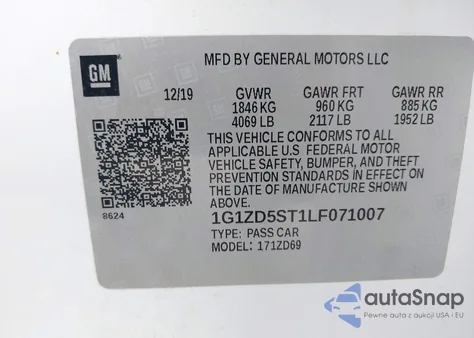 2020 Chevrolet Malibu Fwd Lt from USA, damaged, VIN 1G1ZD5ST1LF071007